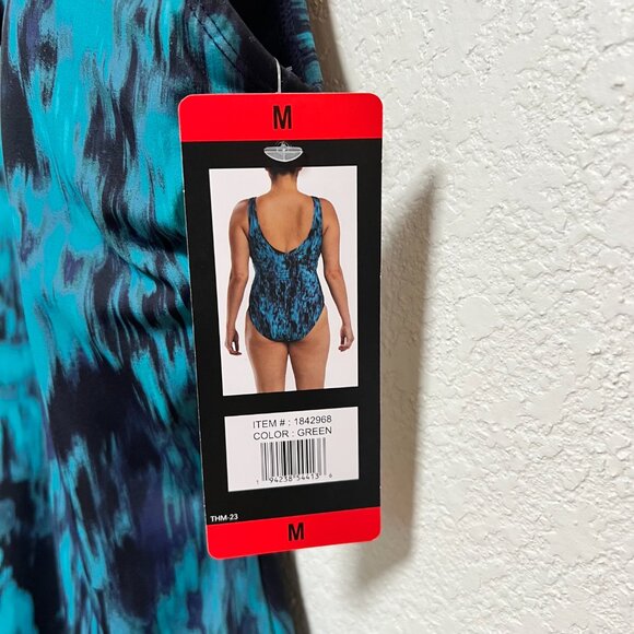 NWT TYR One Piece Swimsuit Green Removable Cups Size M - Picture 2 of 6